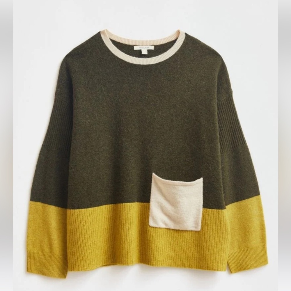 WHITE STUFF UK-HYGGE JUMPER crewneck sweater in olive green/mustard yellow